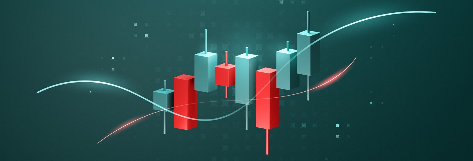 Illustration of candlestick charts showing market trends and investor psychology.