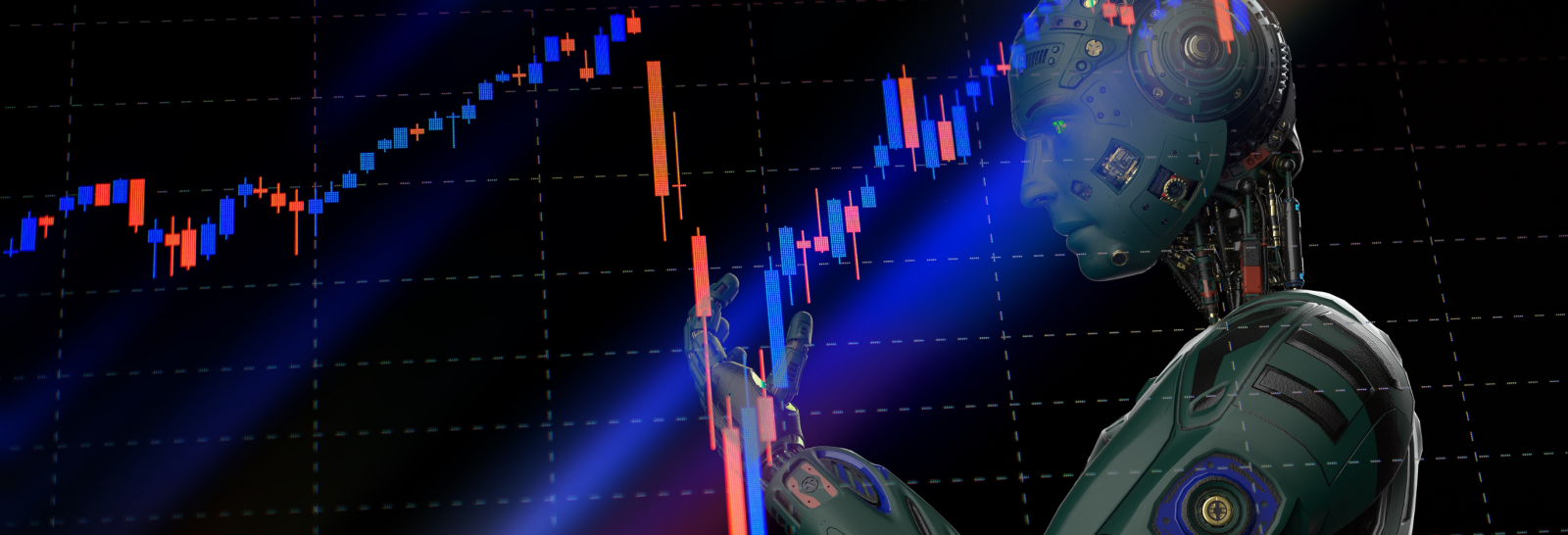 An abstract representation of stock market data with algorithmic trading and computer-generated patterns, symbolising the impact of high-frequency trading on the market.